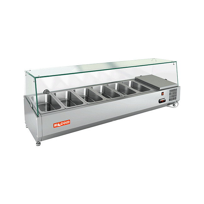 Настольная холодильная витрина для ингредиентов HICOLD VRX 1400 1/3 со стеклянной надстройкой
